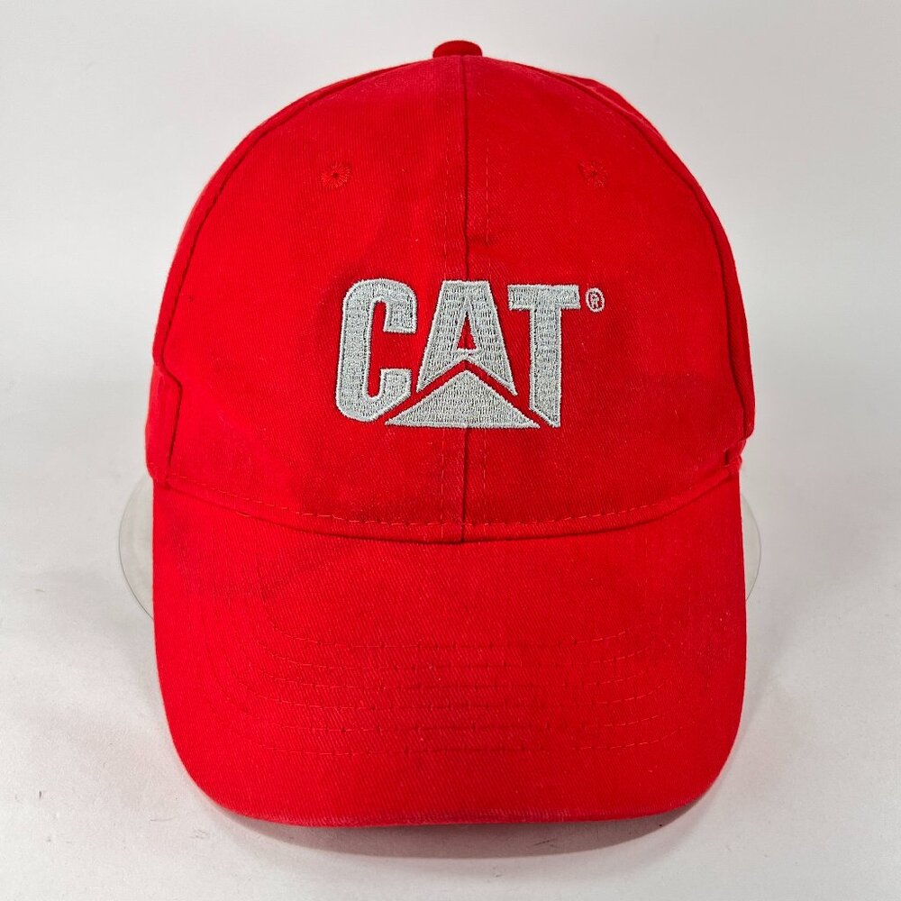 Caterpillar CAT Strap Back Hat Cap Red Workwear Farm Outdoor Equipment Logo Mens